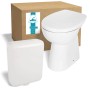 Calmwaters Stand-WC Set: Erhöhtes, spülrandloses WC mit Spülkasten und WC-Sitz in Weiß.