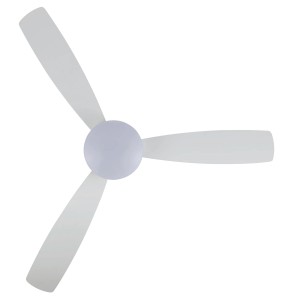 Weißer Lucci Air Deckenventilator Vector 122 cm mit 3 Flügeln, integrierter LED-Beleuchtung und Fernbedienung.