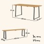 Technische Zeichnung der Outsunny Sitzgruppe aus Tannenholz und Stahl. Maße: Tisch 178x76x77 cm (80 kg), Bank 150x28x48 cm (100 kg).
