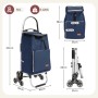 Sekey Einkaufstrolley, blau, 50L, mit Kühlfach und Treppensteiger-Funktion, zusammengeklappt und offen dargestellt.