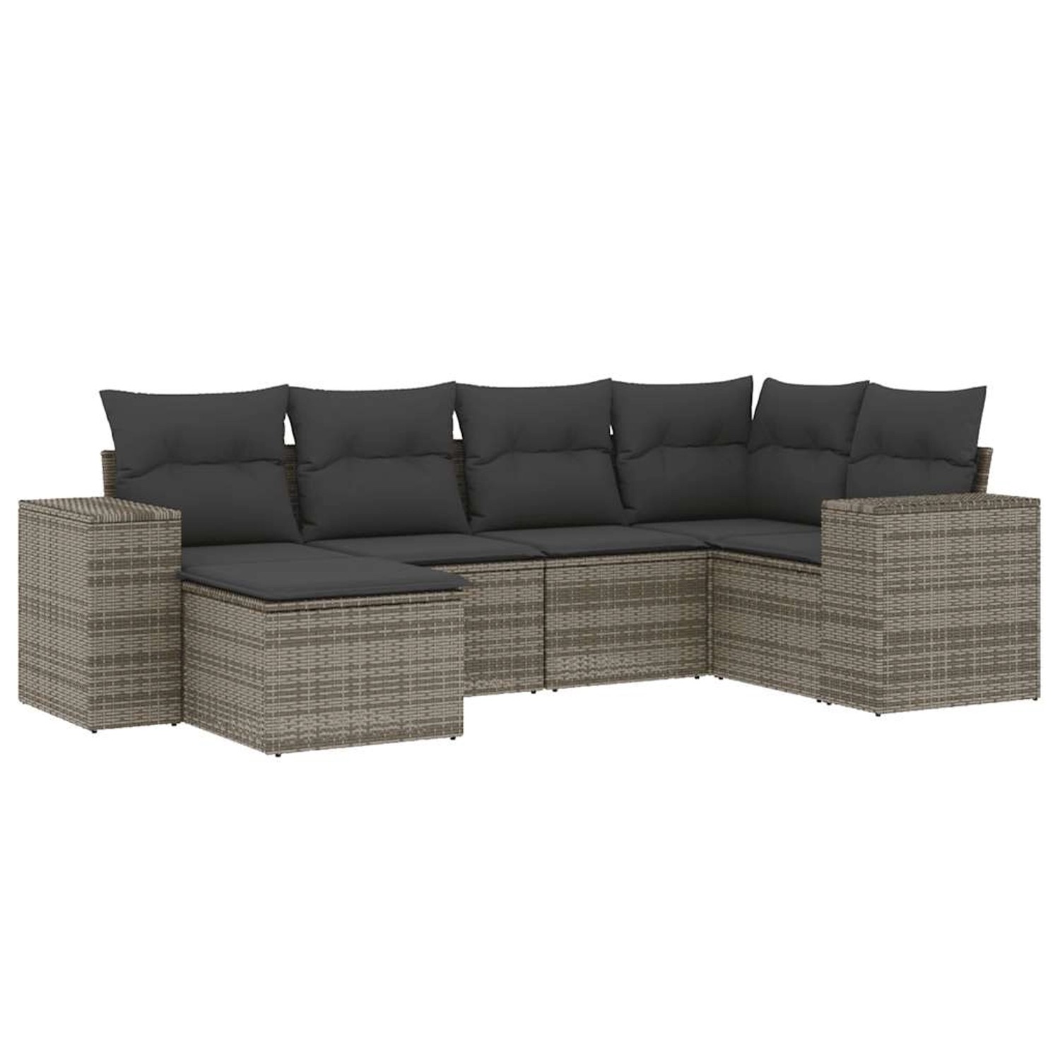 vidaXL 6-Tlg Garten-Sofagarnitur mit Kissen Grau Poly Rattan 3222859