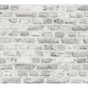 A.S. Création Vliestapete Backsteine in Grau und Weiß mit Backsteinmuster.