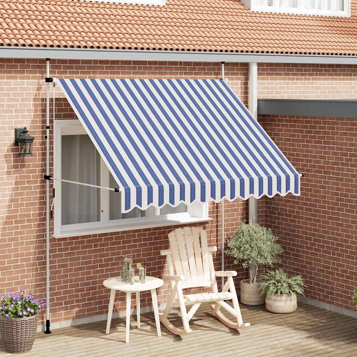 furnicato Einziehbare Markise Handbetrieben 250 cm Blau/Weiß Gestreift günstig online kaufen