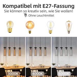 ZMH Pendelleuchte 1 flammig E27 Glas Hängeleuchte für Esszimmer Küche Schlafzimmer
