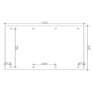 Skizze des Skan Holz Bogendach-Carports Franken (635x755cm) mit Maßangaben.