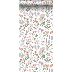 Sanders & Sanders Tapete Feldblumen Grün Rosa und Lila 50 x 900 cm