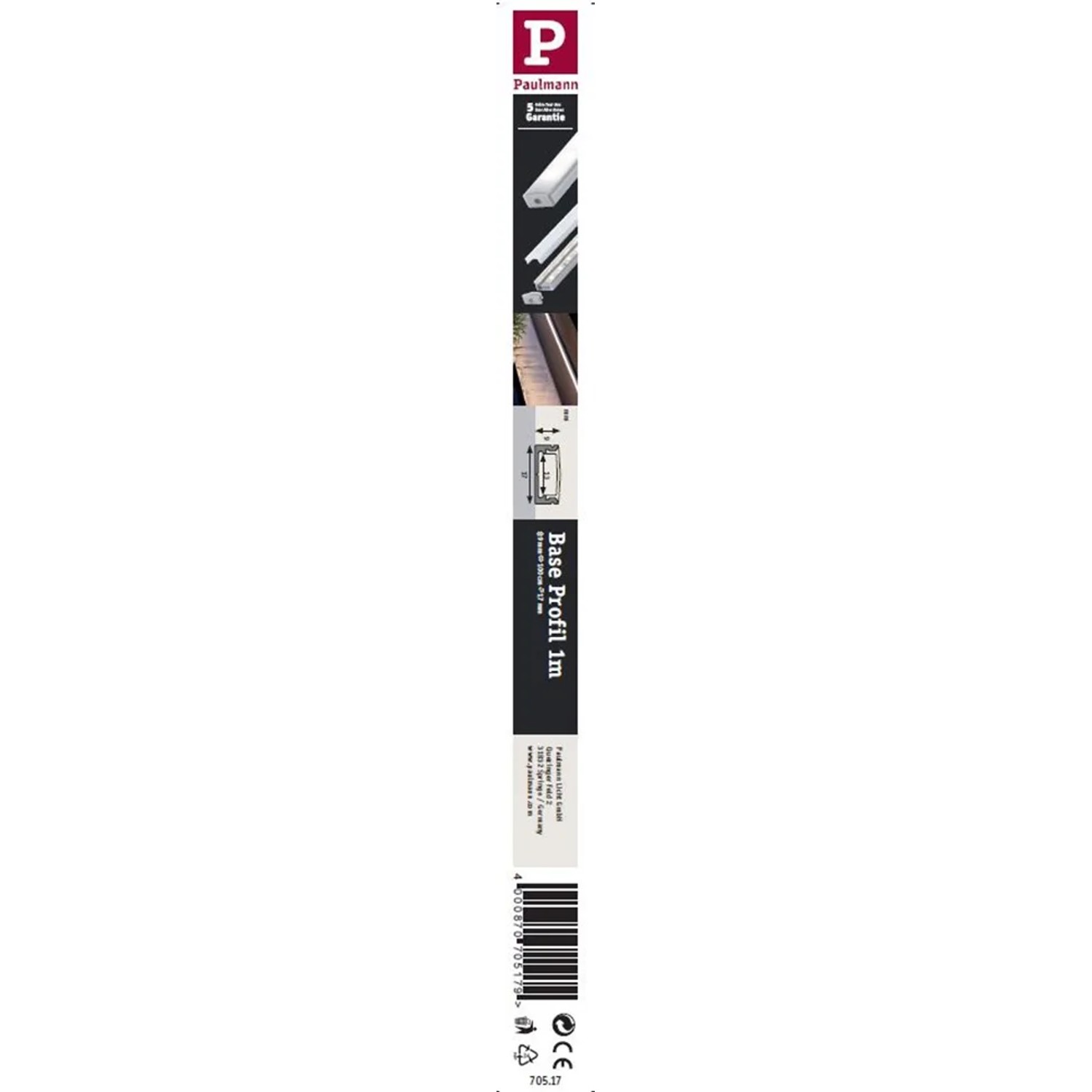 Verpackung des Paulmann Base Profils, 1 m LED-Streifen Aluminiumprofil mit Diffusor.