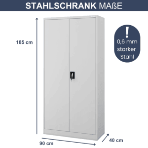 Grauer DELUKE Aktenschrank KADO mit Flügeltüren, 185x90x40 cm, abschließbarer Büroschrank.