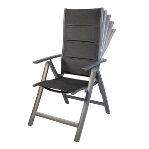 Verstellbarer, anthrazitfarbener Gartensessel Lex Alu mit Textilbespannung und Aluminiumrahmen.