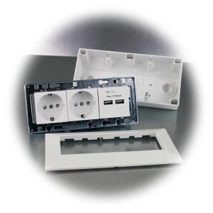 ChiliTec 2-Fach Aufbau Steckdosenblock 2x USB Weiß Matt