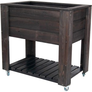 Anthrazitfarbenes Hochbeet auf Rädern (80x50cm) aus Holz mit Ablagefläche. Ideal für Garten, Balkon und Terrasse.