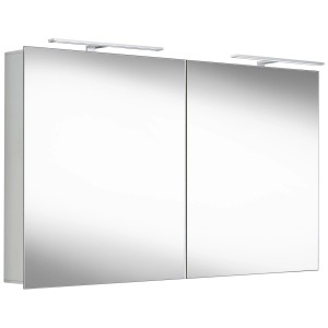 Megabad LED Spiegelschrank S120 Alu 100 mit zwei Spiegeltüren und LED-Beleuchtung.