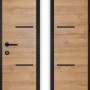 Splendoor Haustür ThermoSpace Milano Prime in Eiche natur mit Glaseinsatz und schwarzem Rahmen.