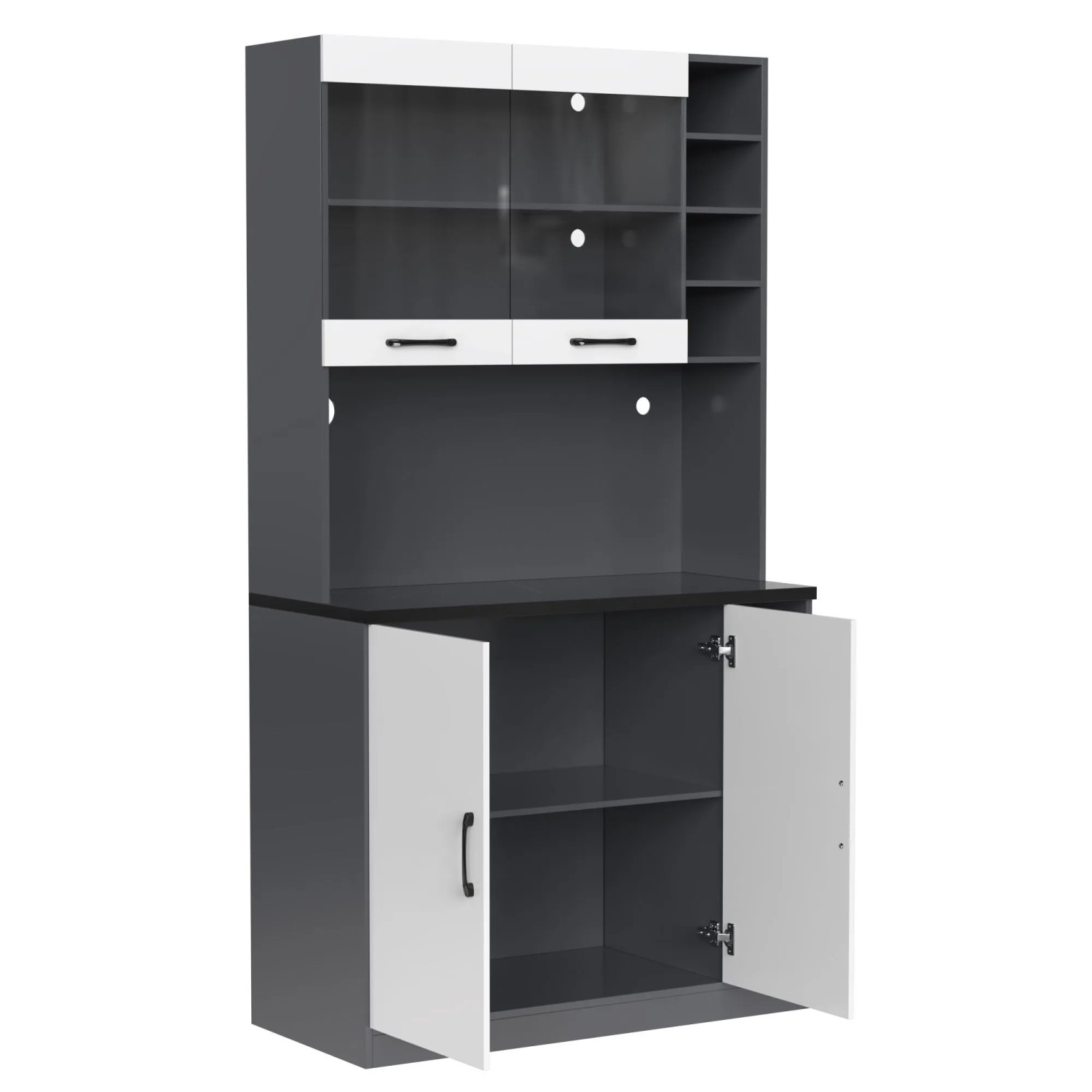 okwish Küchenschrank mit LED Beleuchtung Verstellbare Ablagefächer 100x47x187cm Weiß Grau
