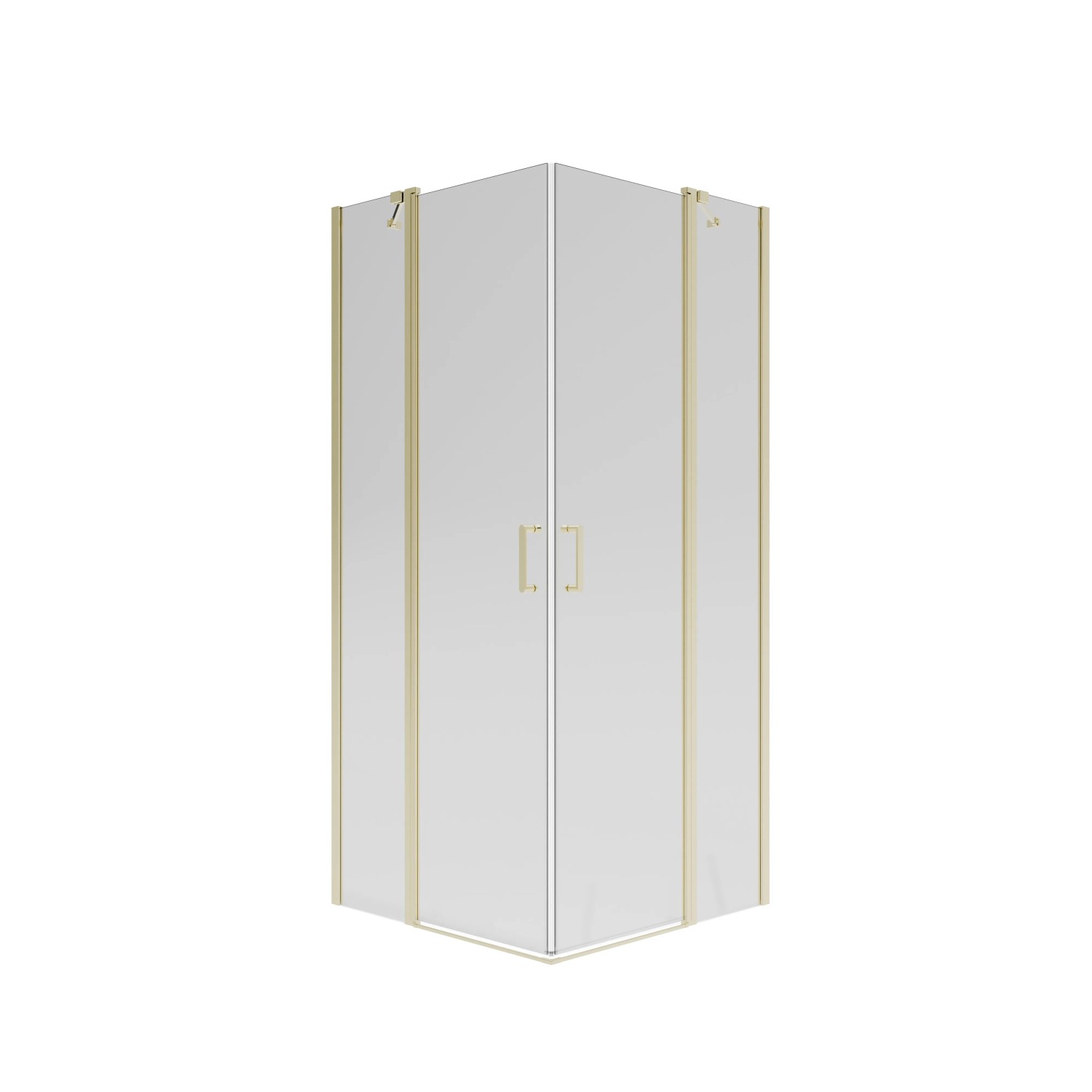 Eck-Duschkabine baliv DUK-90.52E, 90x90 cm, mit goldenem Rahmen und klarem Glas.