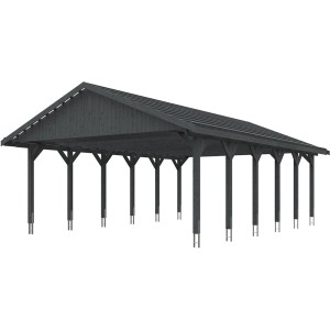 Satteldach-Carport Wallgau, schiefergrau, 620x900 cm, mit Dachlattung. Doppelcarport aus Holz.