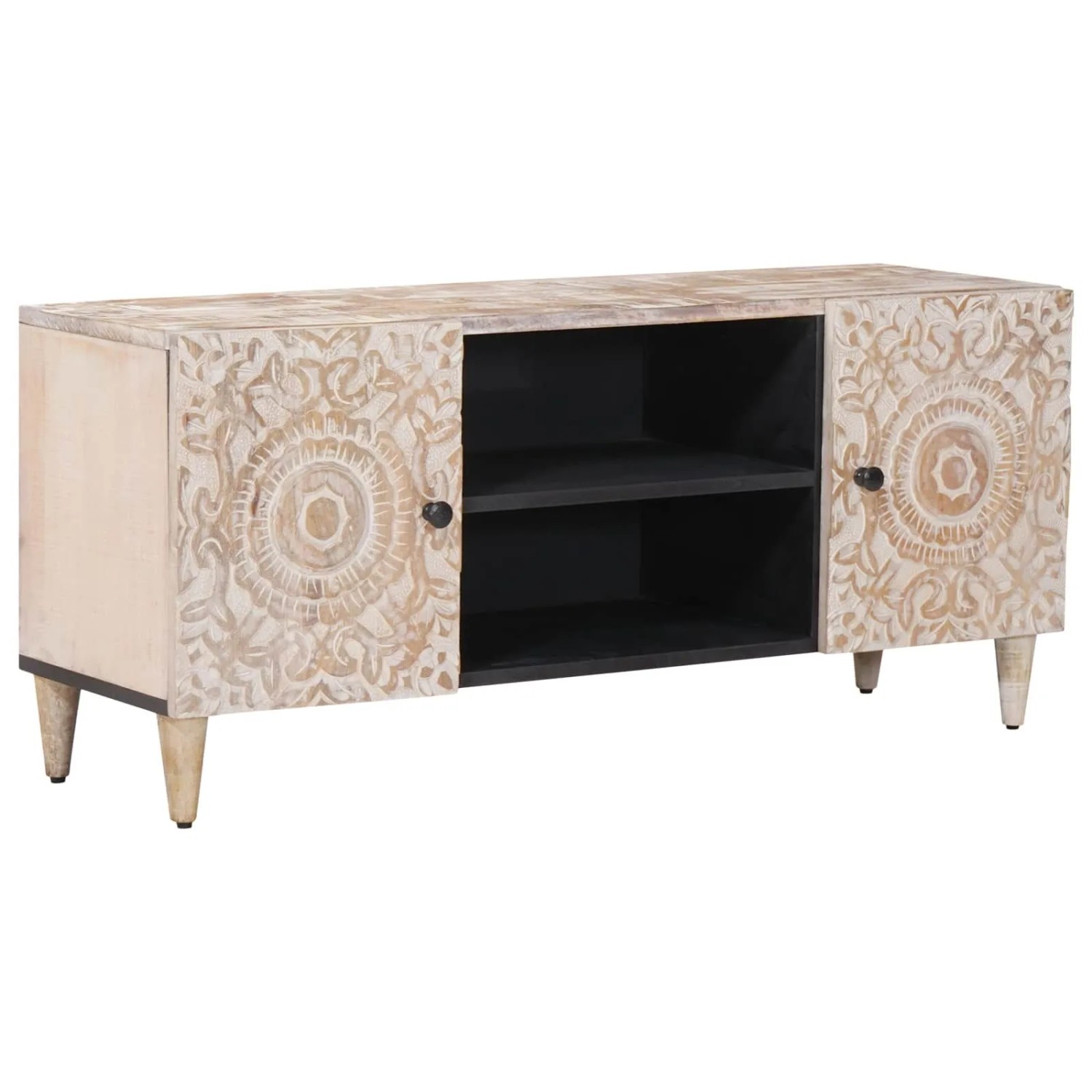 vidaXL TV-Schränk Weiß 105 x 33,5 x 46 cm Massivholz Mango 4018368