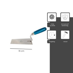 BMSC24 Maurerkelle 16cm mit Holzgriff, blau. Ideal zum Verputzen von Wänden.