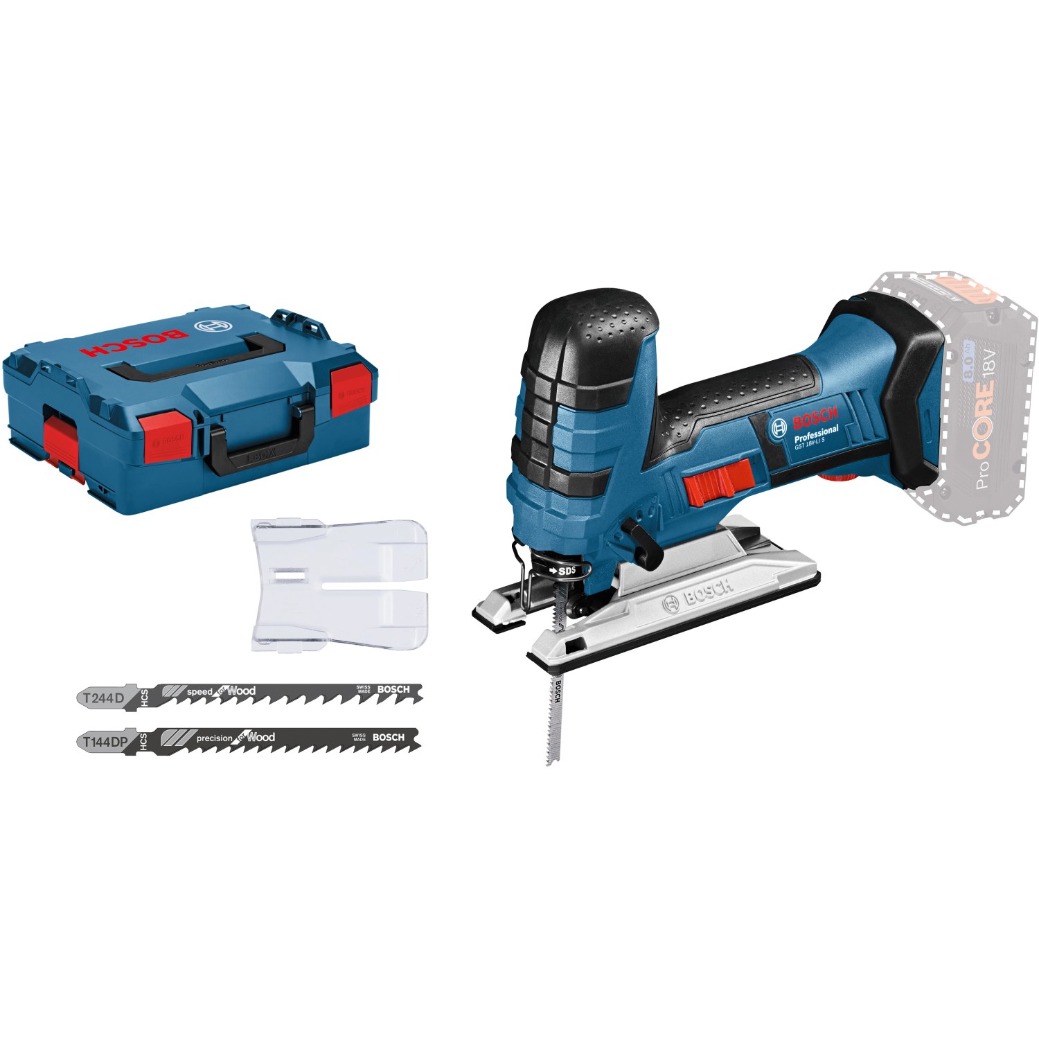 Bosch Professional Akku-Stichsäge GST 18 V Li Solo in L-Boxx mit Stichsägeblatt