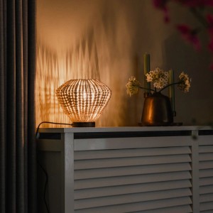 QAZQA Orientalische Tischlampe Beige mit Perlen Moti
