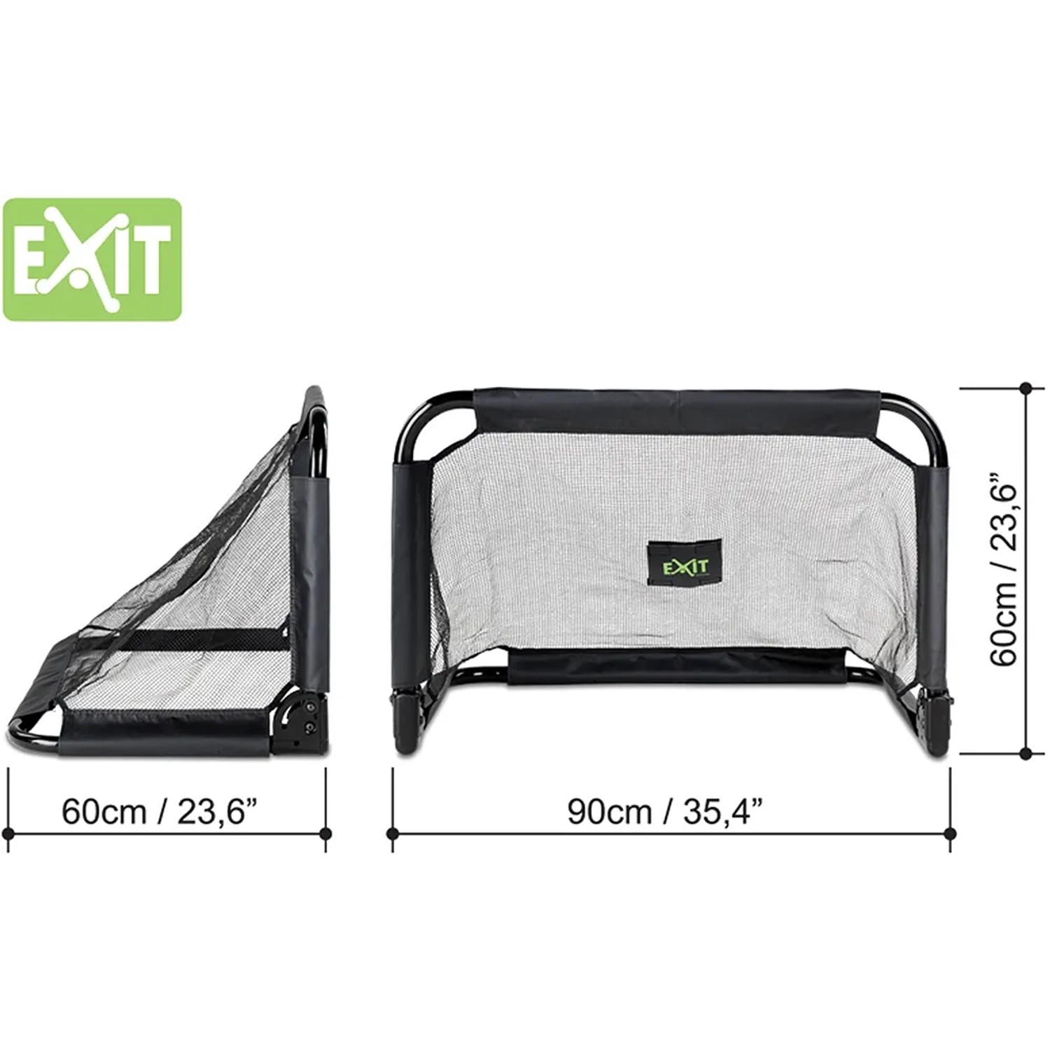 EXIT Pico Fußballtore, 90x60cm, 2er Set, Stahl, schwarz, faltbar, mit Maßangaben.