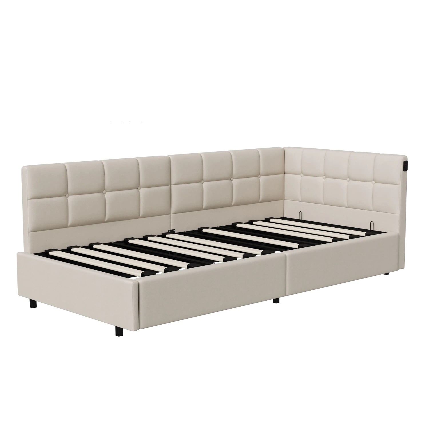 PXloue Tagesbett Betten  90x200cm mit LED Polsterbett  Schlafsofa Einzelbett mit Stauraum Beige