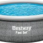 Bestway Fast Set Pool, Ø 457 cm, Schiefergrau. Quick-Up Pool mit Rattan-Optik und blauem Wasser.