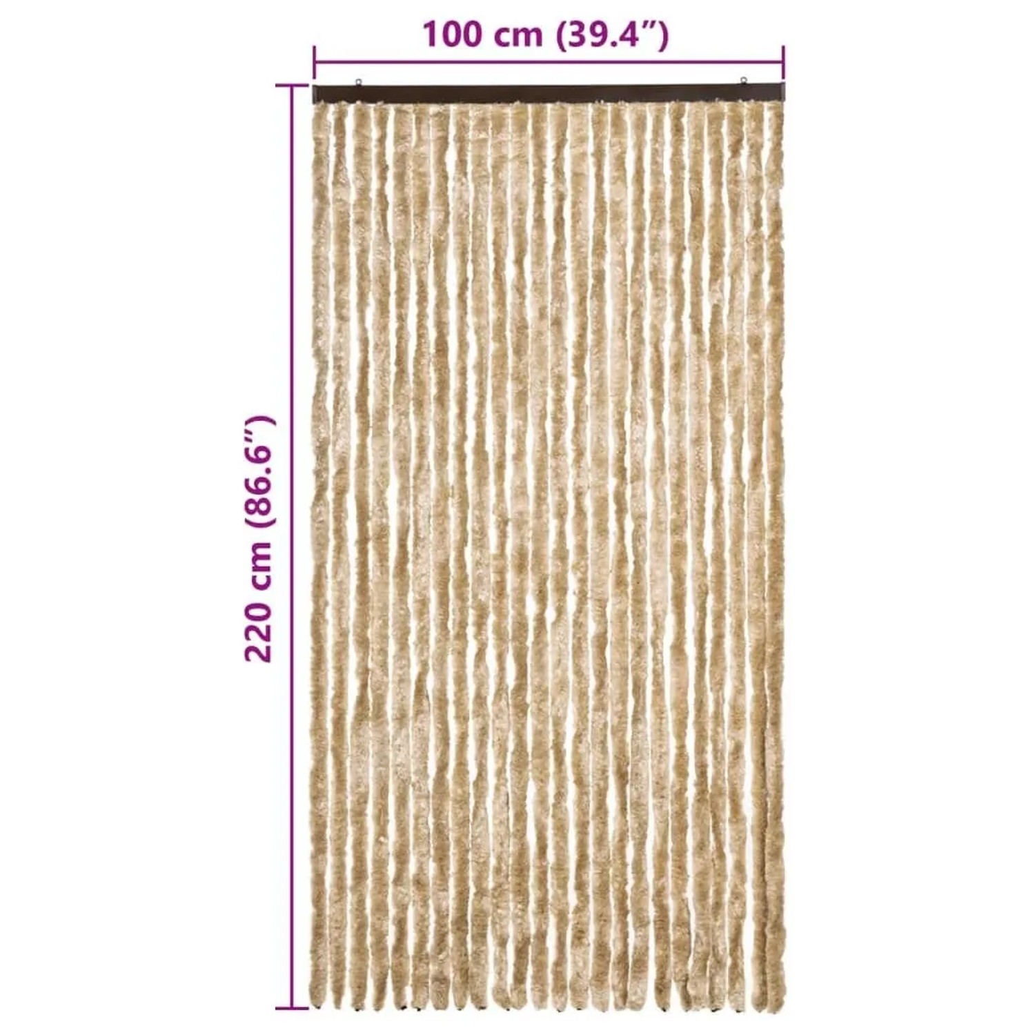 Beiger Insektenschutz-Vorhang aus Chenille, 100x220 cm, für Fenster und Türen.