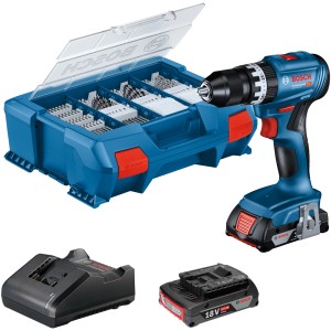 Bosch Professional Akku-Schlagbohrschrauber GSB 18V-45 Set mit Akkus, Ladegerät und Zubehör im L-Case.