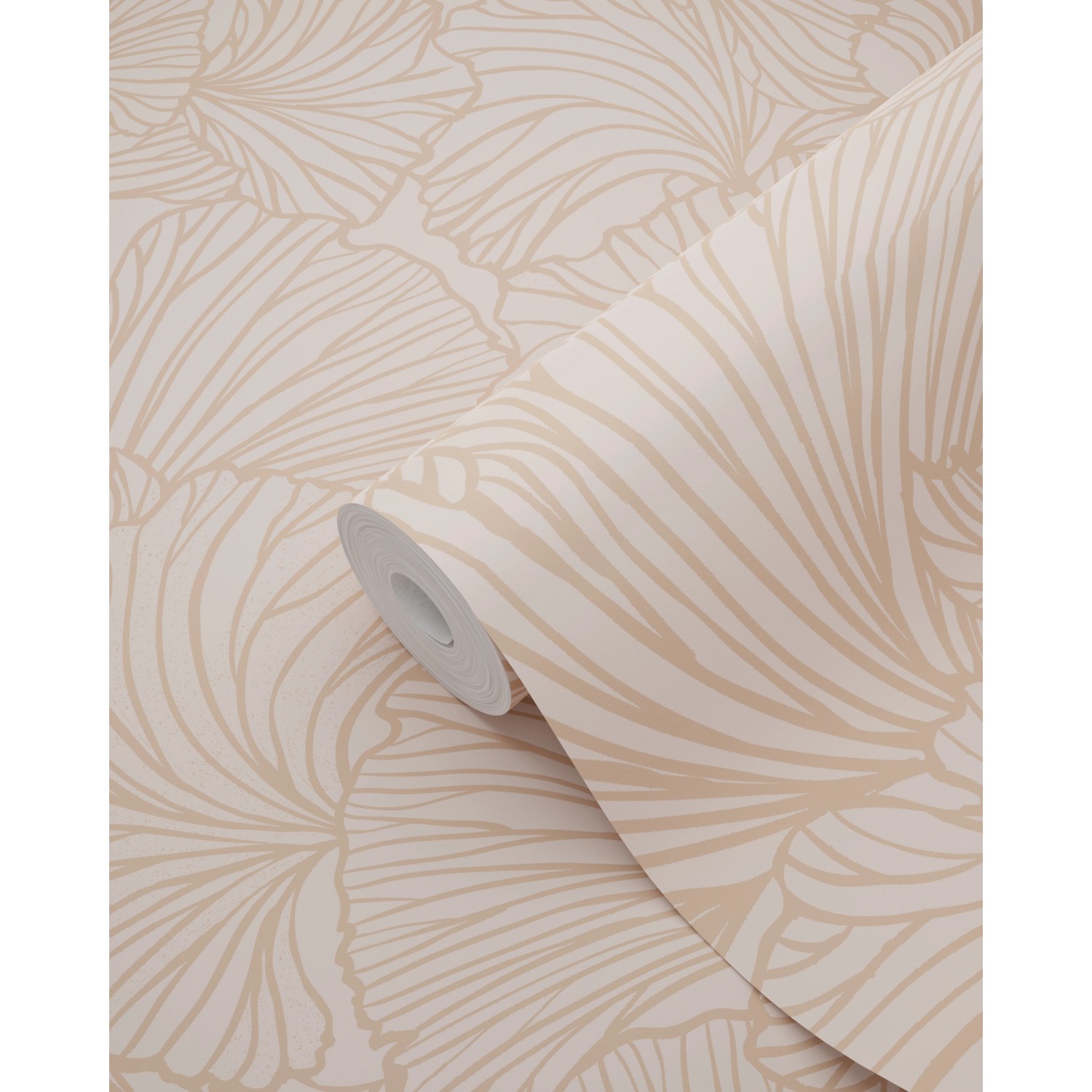 ESTAhome Vliestapete mit Ginkgoblätter-Muster in Terrakottarosa, Rolle angeschnitten.