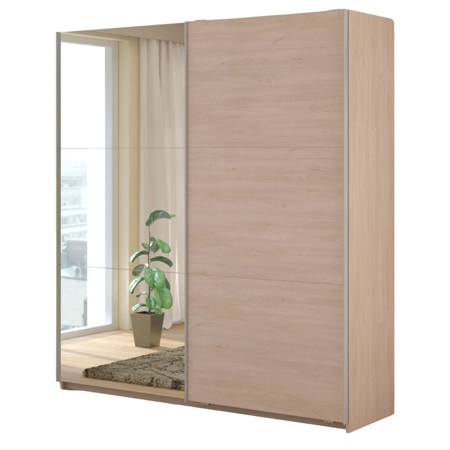 Parisot Kleiderschrank 2-Türig mit Spiegel in Jackson Eiche Schiebetürensch günstig online kaufen