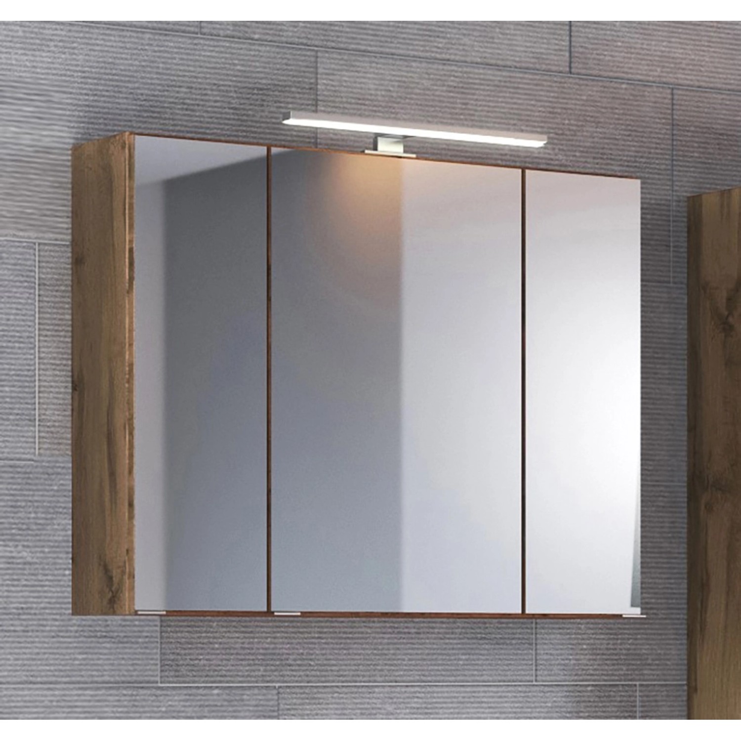 Held Möbel 3D-Spiegelschrank Bari 100 cm in Wotaneiche mit LED-Beleuchtung.