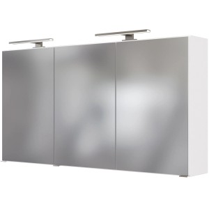 Held Möbel Doppel-Waschtisch-Set Monza, 120 cm, matt Weiß mit Spiegelschrank und LED-Leuchten.