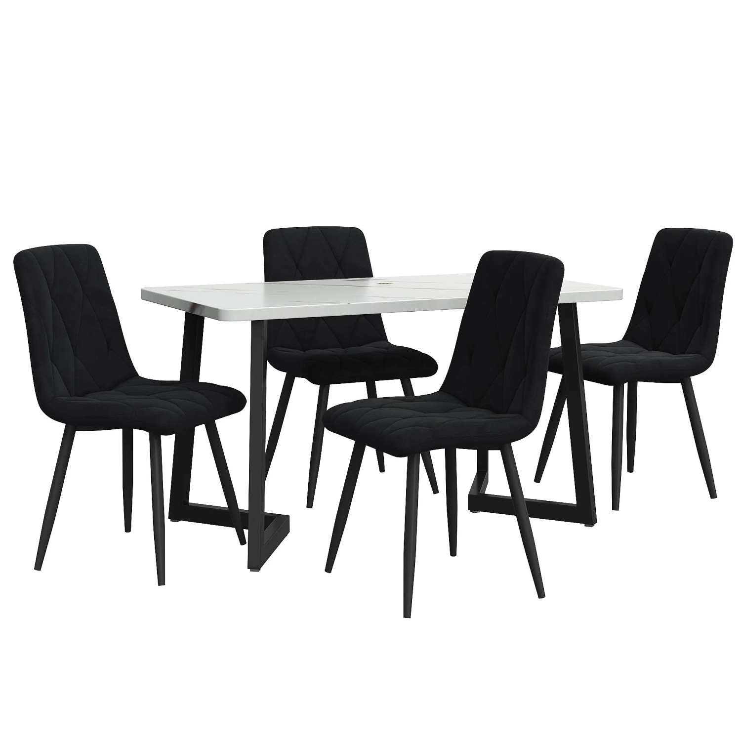 Merax Essgruppe 5-tlg mit 117x68cm Esstisch  4 Samtstühle Schwarz  Tischbeine Schwarz