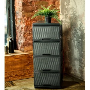 KMND Kommode Rattan mit 4 Schubladen Granit 20841
