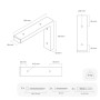 Technische Zeichnung der weißen HEVVA Schwerlast Regalhalterung MAIN 15 cm mit Maßen und Befestigungsmaterial, 20 kg Traglast.