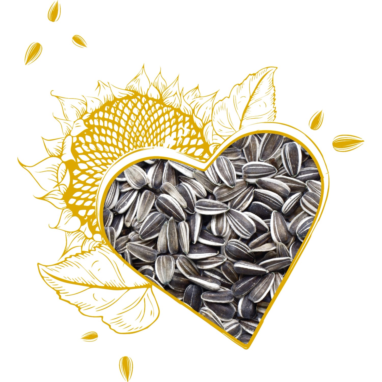 Elles Sonnenblumenkerne (1 kg) als Wildvogelfutter im Herz-Design.