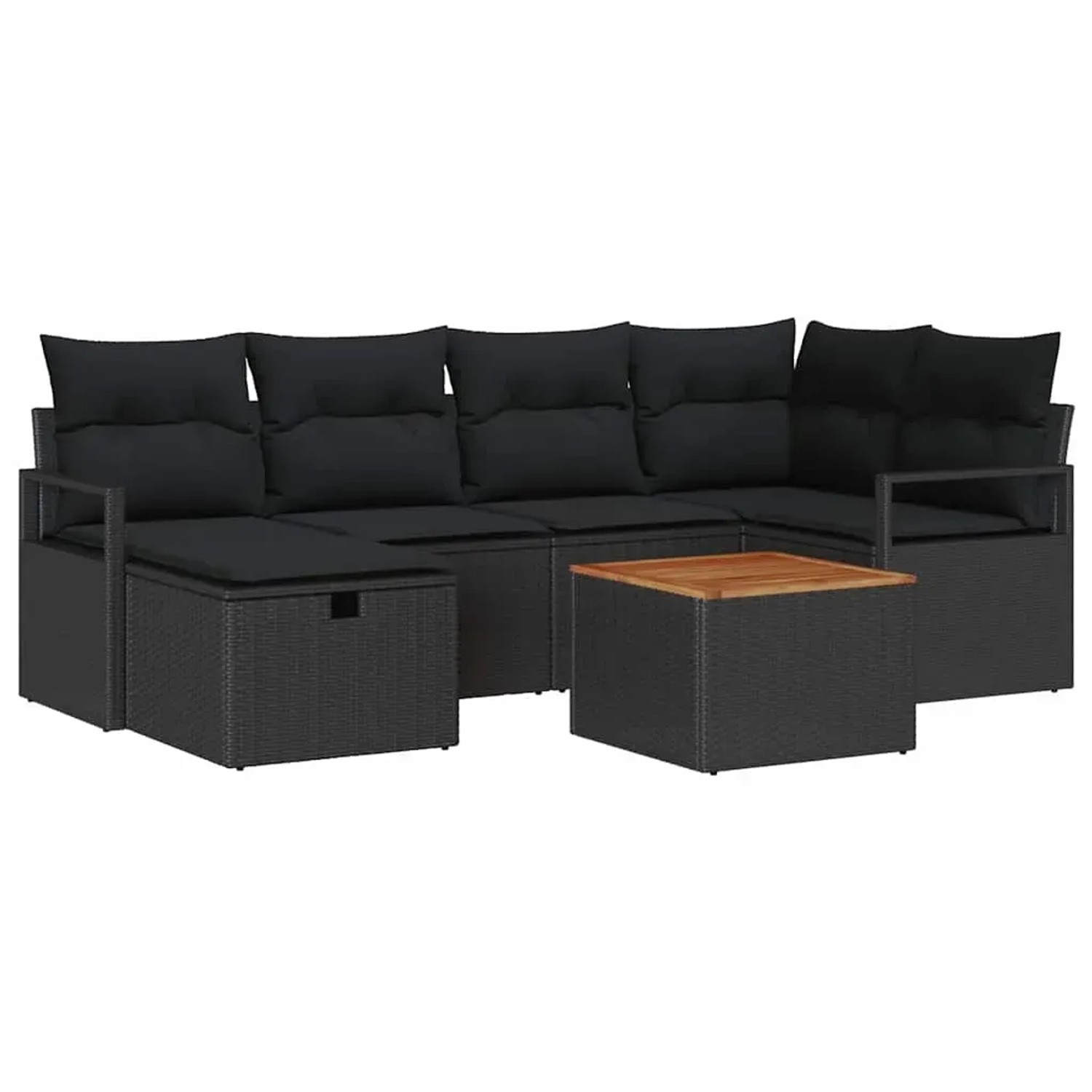 vidaXL Garten-Sofa-Set mit Kissen 7-Tlg Schwarz Poly Rattan 3359541