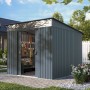 Pergart Gerätehaus Lübeck 88, anthrazitgraues Gartenhaus mit Schiebetür und Lichtband.