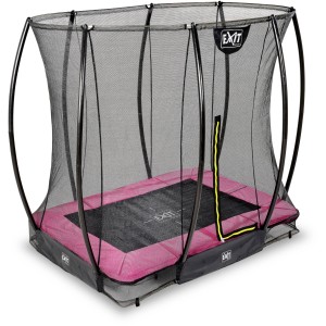 Rechteckiges EXIT Silhouette Bodentrampolin 153x214cm in Rosa mit Sicherheitsnetz.