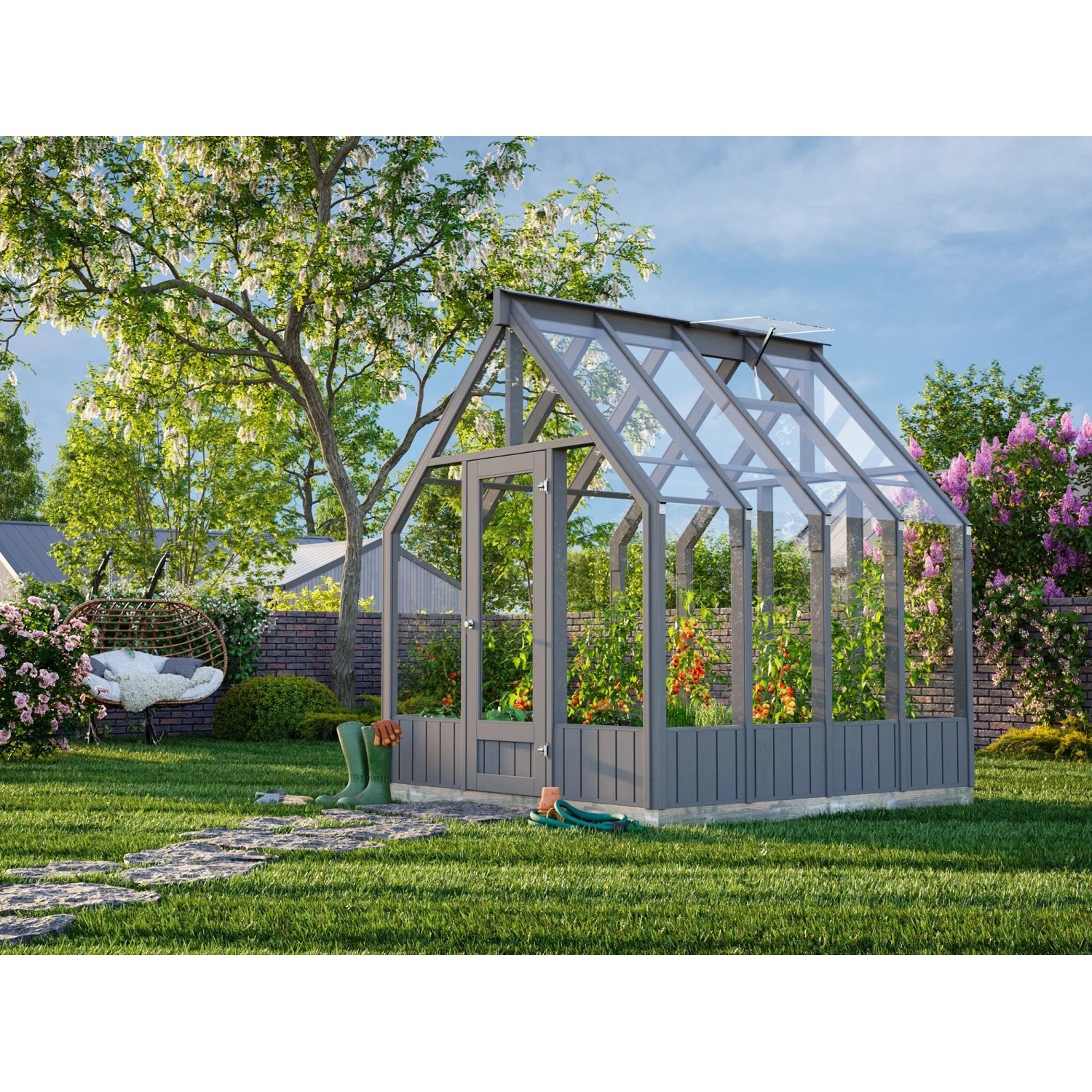 Palmako Holz-Gartenhaus Emilia Satteldach Lackiert 240 cm x 244 cm 5,4 m²