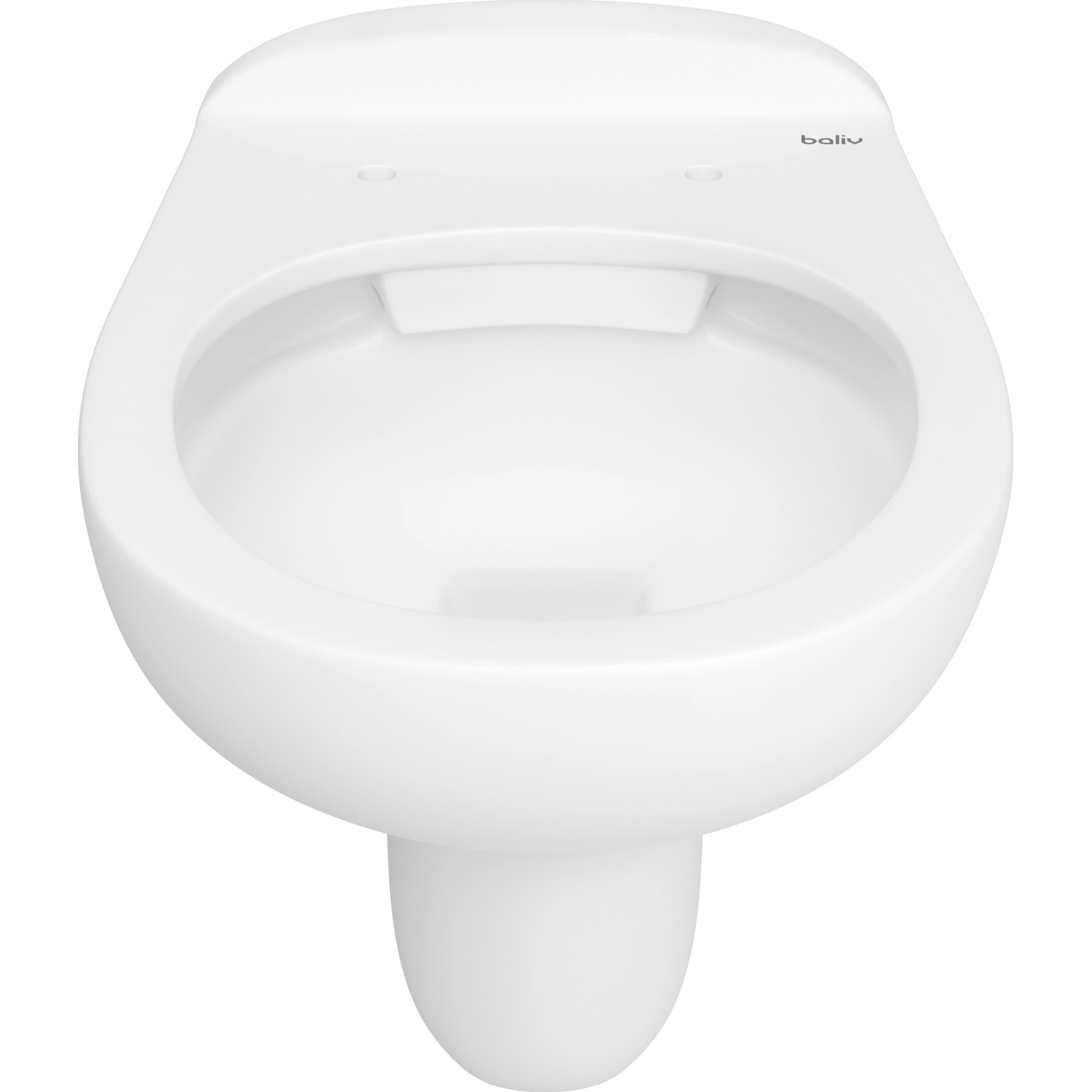 Weißes, spülrandloses baliv Wand-WC Glasgow Tiefspüler aus Keramik, Frontansicht.