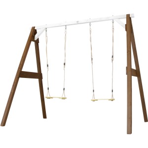 Axi 4-in-1 SportsFun Schaukel mit zwei Holzsitzen, braun-weiß. Ideal für Garten & Outdoor.