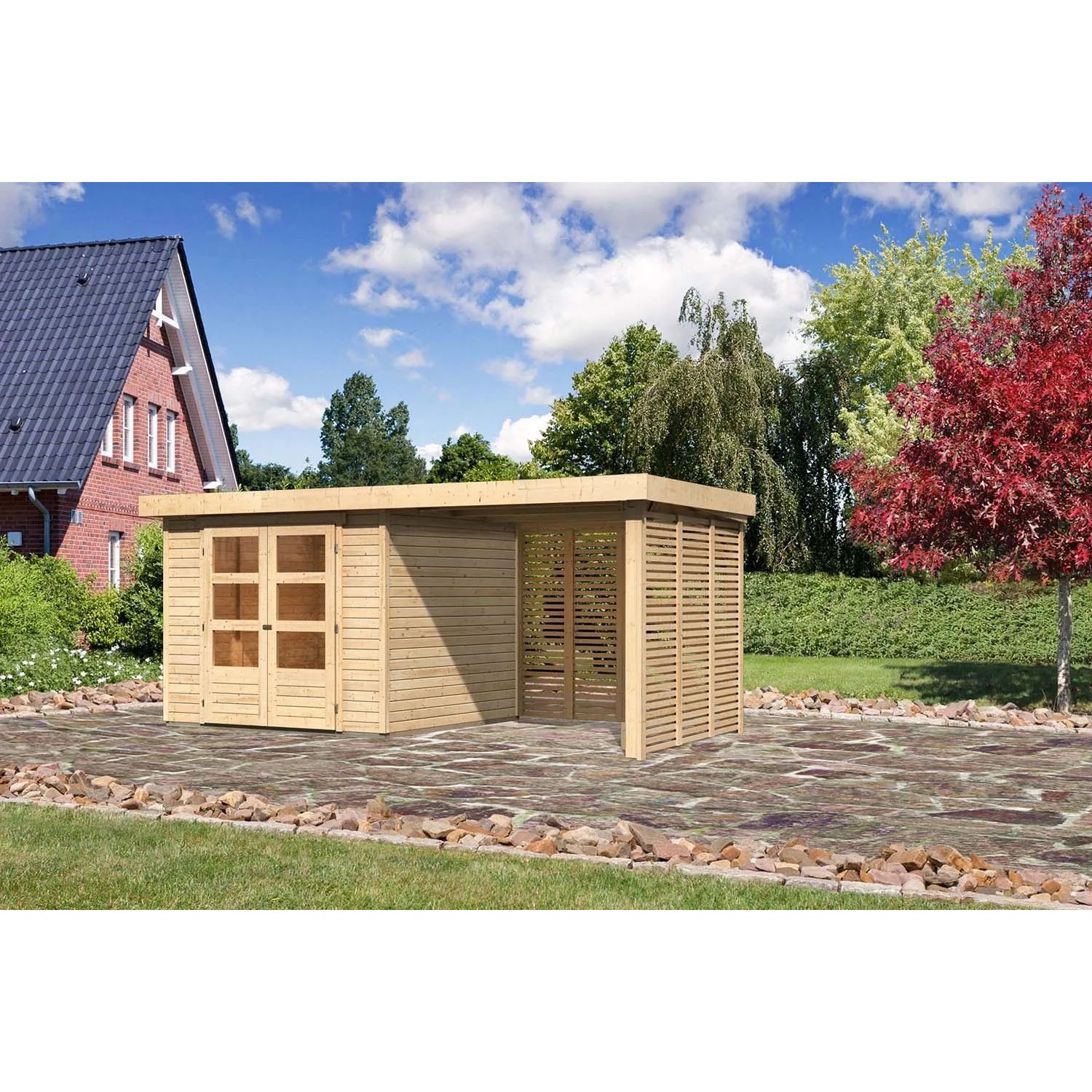 Karibu Holz-Gartenhaus Boras Natur Flachdach Unbehandelt 238 cm x 242 cm