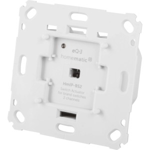 Homematic IP Schaltaktor 2-fach für Markenschalter. Weißes Modul zur Smart Home Unterputz-Installation.