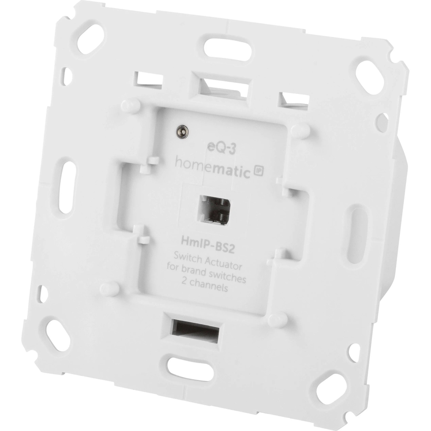 Homematic IP Schaltaktor 2-fach für Markenschalter. Weißes Modul zur Smart Home Unterputz-Installation.