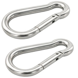 Set aus zwei Edelstahl Karabinerhaken, 10x100 mm, bis 237 kg belastbar.