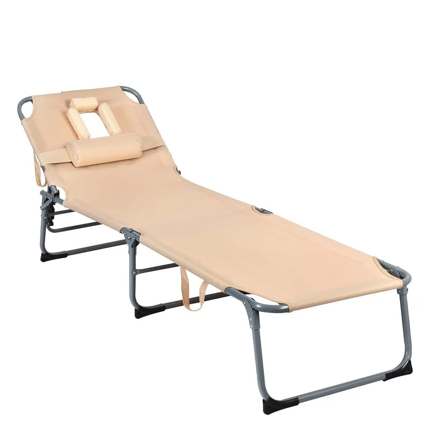 Costway Klappbare Sonnenliege mit Verstellbarer Rückenlehne Beige