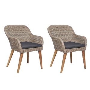 DELUKE Gartenstuhl EGOS 2er Set Poly-Rattan 62,5x55x82cm Mit Polster Braun Gartenstuhl Rattan Outdoorstühle Balkonstühle