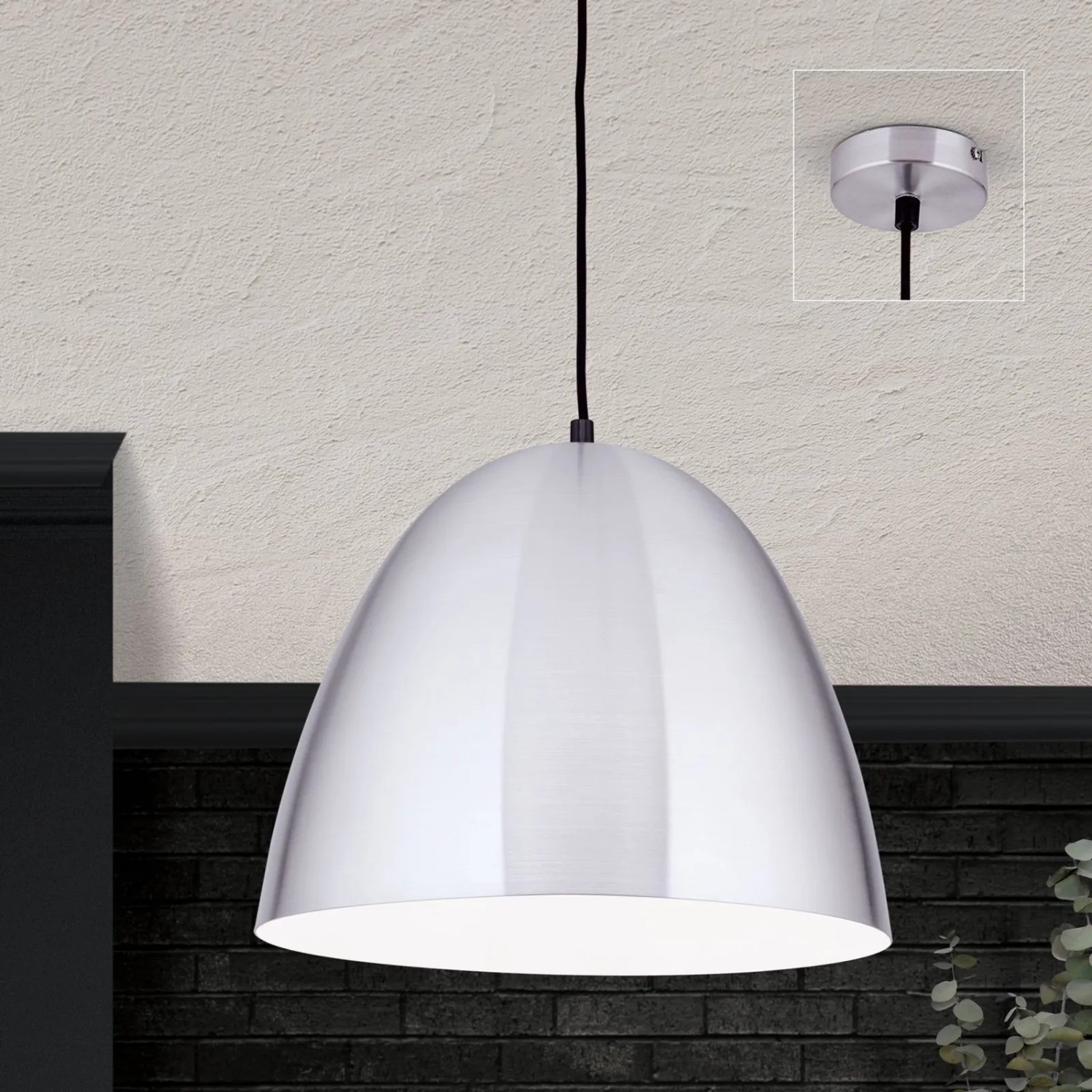 Hängeleuchte Loft, 40x30 cm, silber matt, E27 Fassung. Moderne Lampe für Innenräume.